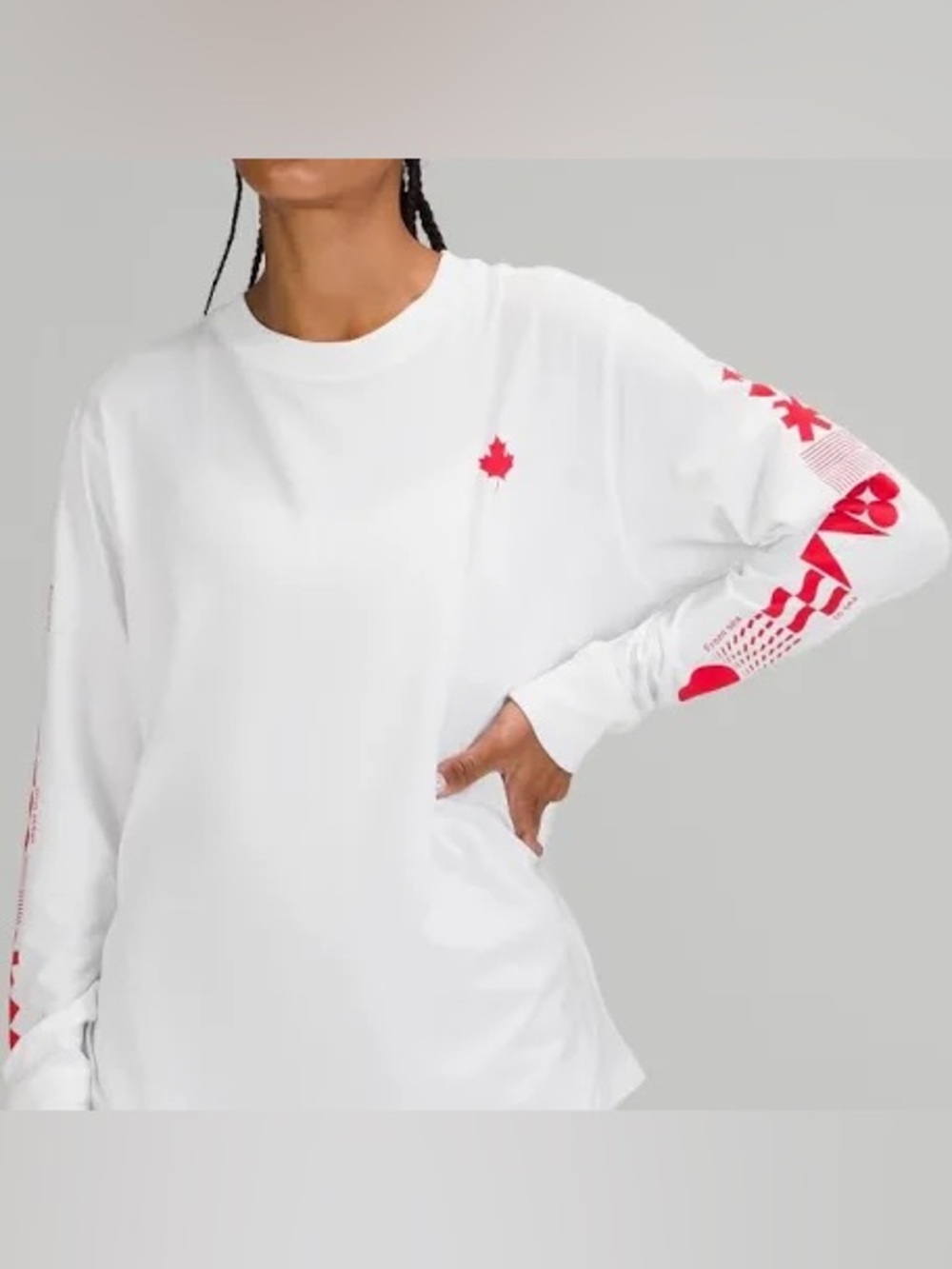 Lululemon Team Canada Fundamental Long Sleeve Shirt White Red Size 10